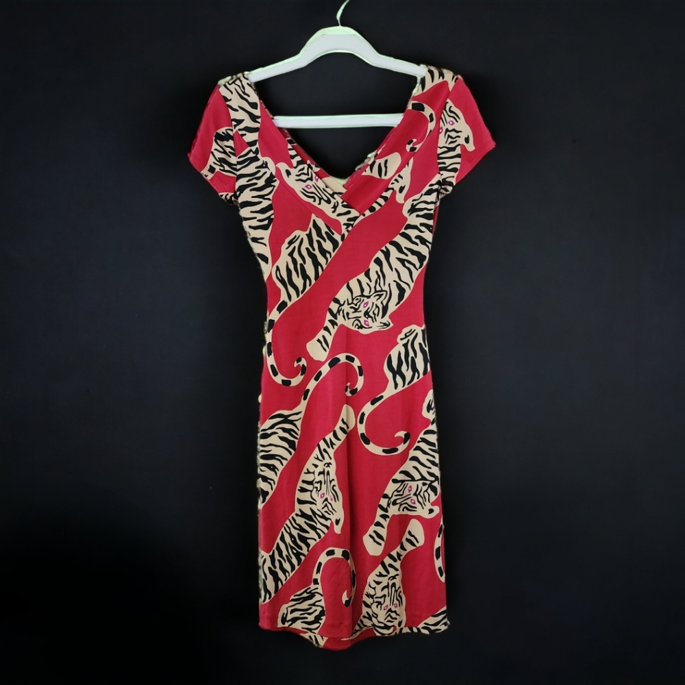 Diane von Furstenburg Red Tiger Estovan Silk Jersey Dress Size 2 - Picture 2 of 8